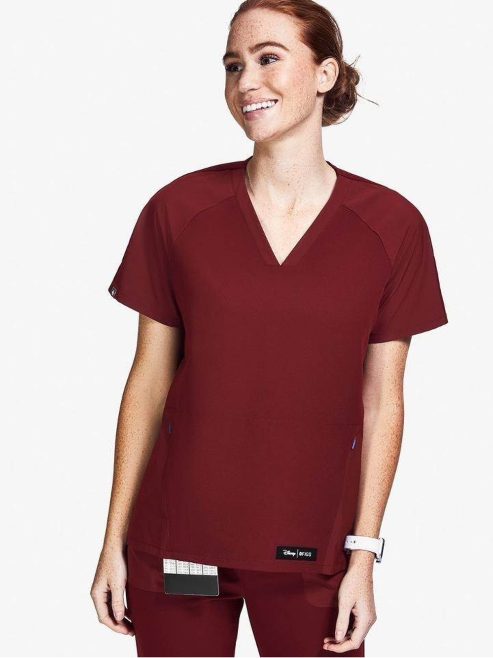 Figs Women's Disney Scrub Top and Skinny Jogger in Burgundy